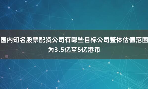 国内知名股票配资公司有哪些目标公司整体估值范围为3.5亿至5亿港币